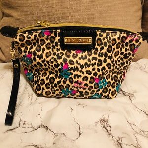 Betsey Johnson cheetah makeup bag with strap